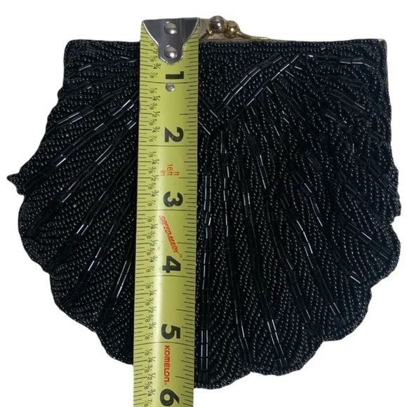 Beaded Purse Vintage Evening Hand Bag Clamshell Black Shell Formal Clutch Retro - Picture 6 of 8